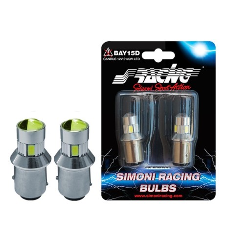 Kit 2 lampadine led Bay15D Canbus a 6 led 21 5W led ultrabianco
