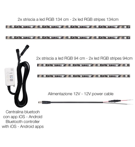 Kit 4 strisce a led flessibili e tagliabili a led 12V con app dedicata