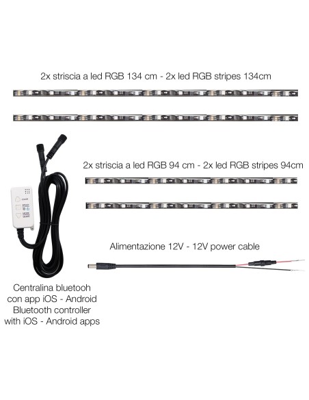 Kit 4 strisce a led flessibili e tagliabili a led 12V con app dedicata