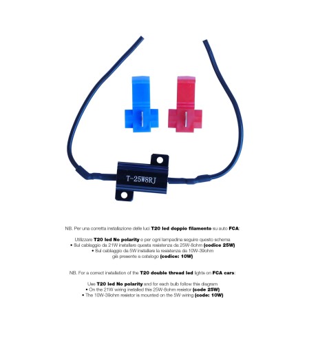 Led Warning canceller 25W 8 Ohm lampadine led T20 