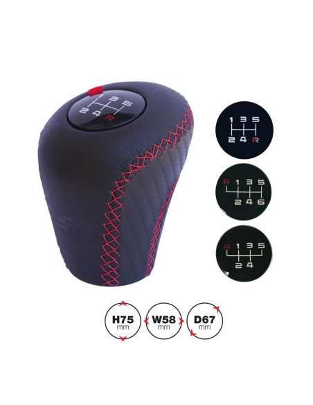 Pomello cambio universale Simoni Racing Slick Red in eco pelle nera