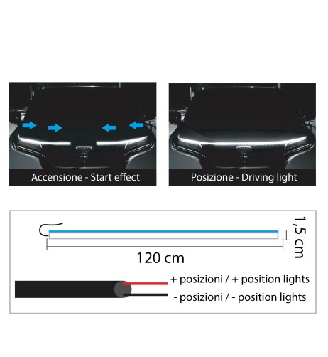 Striscia a led per cofano auto luce diurna sequenziale 120cm
