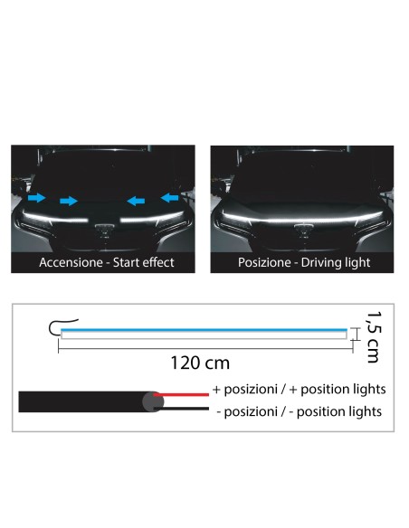 Striscia a led per cofano auto luce diurna sequenziale 120cm