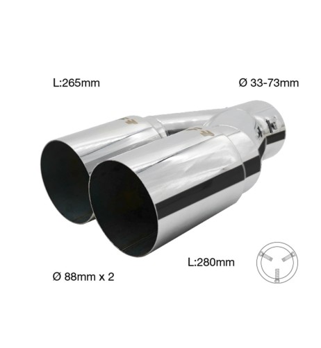 Terminale scarico universale inox doppio disassato 33 73mm TRX 107
