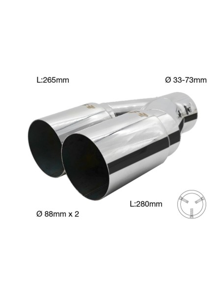 Terminale scarico universale inox doppio disassato 33 73mm TRX 107