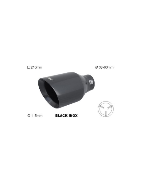 Terminale scarico universale inox singolo 38 63mm TRX 20N nero