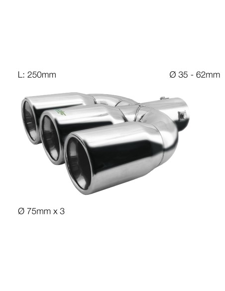 Terminale scarico universale inox triplo dritto 35 62mm TRX 109