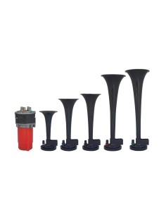 Tromba pneumatica 12V La Cucaracha con 5 cornetti in ABS e compressore
