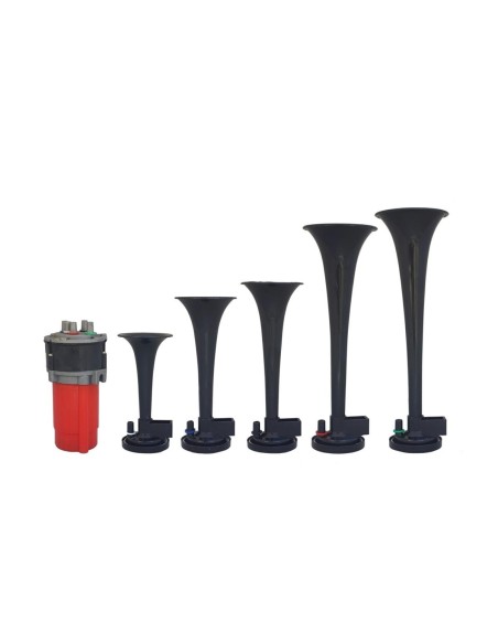 Tromba pneumatica 12V La Cucaracha con 5 cornetti in ABS e compressore