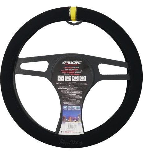 Coprivolante auto diametro 37 39cm Simoni Racing microfibra nera inserto gi