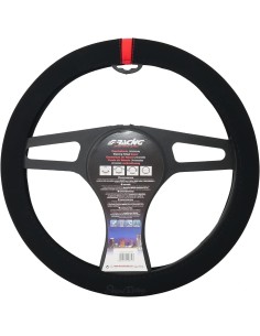 Coprivolante auto diametro 37 39cm Simoni Racing microfibra nera inserto ro