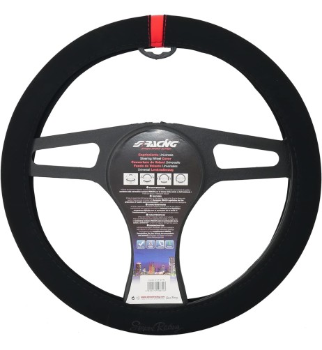 Coprivolante auto diametro 37 39cm Simoni Racing microfibra nera inserto ro