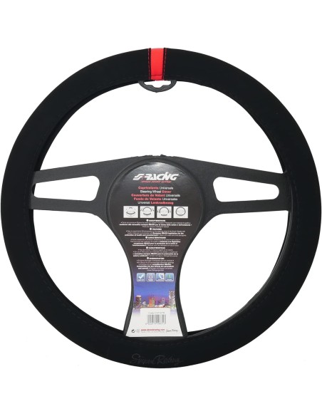 Coprivolante auto diametro 37 39cm Simoni Racing microfibra nera inserto ro