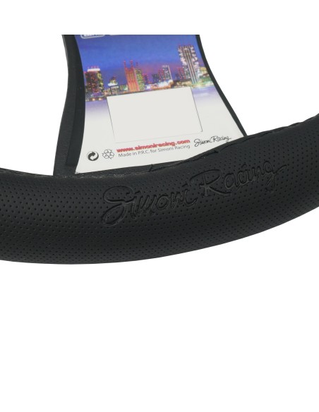 Coprivolante auto diametro 37 39cm Simoni Racing eco pelle nera inserti gri