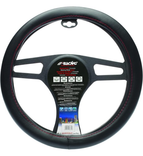 Coprivolante auto diametro 37 39cm Simoni Racing eco pelle nera cuciture ro