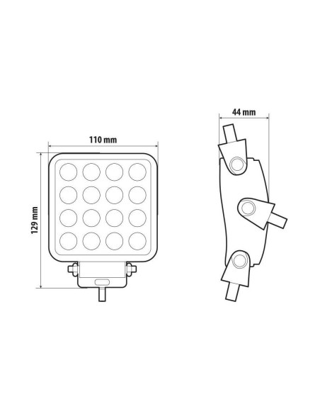 Faro ausiliario 16 LED 12 24V 6000K 48W impermeabile IP67 quadrato 110x110x