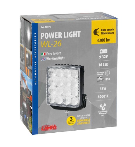 Faro ausiliario 16 LED 12 24V 6000K 48W impermeabile IP67 quadrato 110x110x