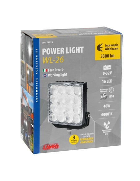 Faro ausiliario 16 LED 12 24V 6000K 48W impermeabile IP67 quadrato 110x110x