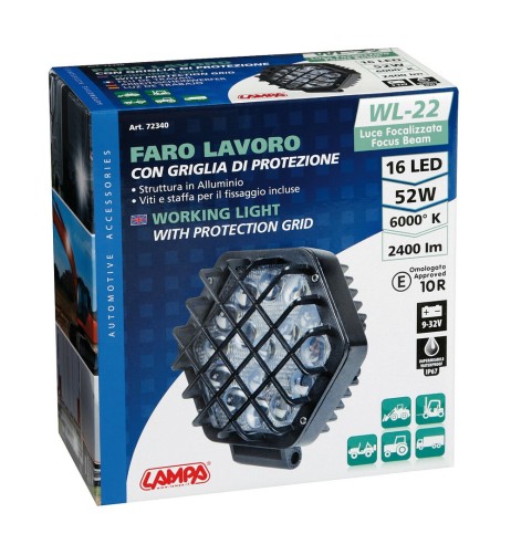 Faro ausiliario con griglia a 16 led 9 32V 52W bianco impermeabile