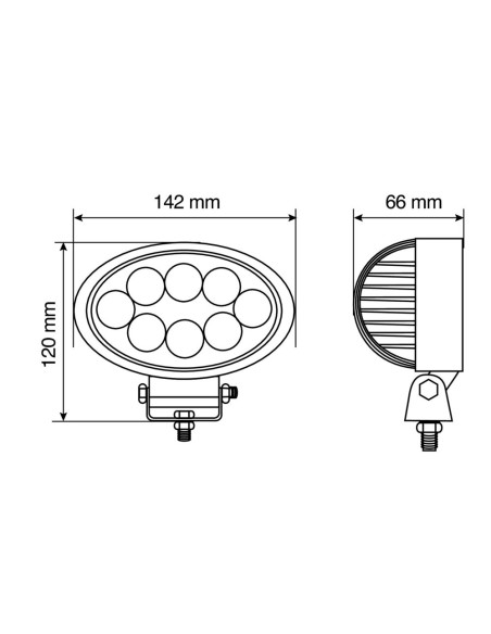 Faro ausiliario 8 LED 10 30V 6000K impermeabile IP67 ovale 142x120x66mm