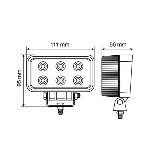 Faro ausiliario 6 LED 10 30V 6000K impermeabile IP67 rettangolare 111x95x56