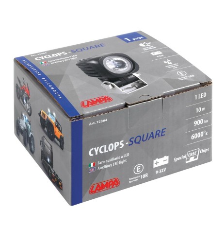 Faro ausiliario quadrato a 1 Led 10W 9 32V 900lm impermeabile omologato