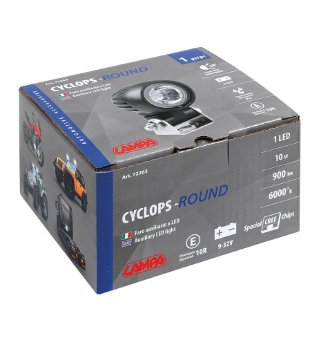 Faro ausiliario tondo a 1 Led 10W 9 32V 900lm impermeabile omologato