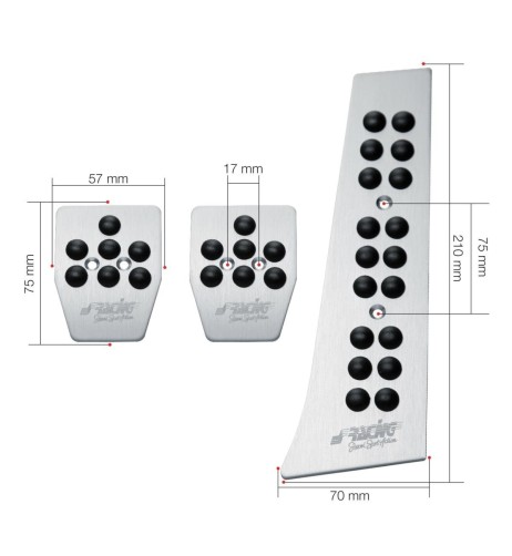 Kit pedali sportivi auto in alluminio con gommini antiscivolo neri 813 PW