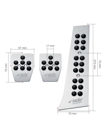Kit pedali sportivi auto in alluminio con gommini antiscivolo neri 813 PW