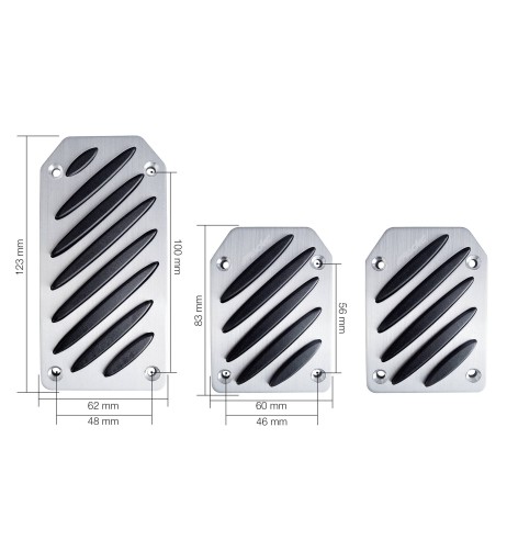 Kit 3 pedali auto Black Stripe in alluminio satinato con con inserti neri