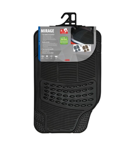 Set 4 pezzi tappetini tappeti universali auto in gomma nera sportivi 72x49