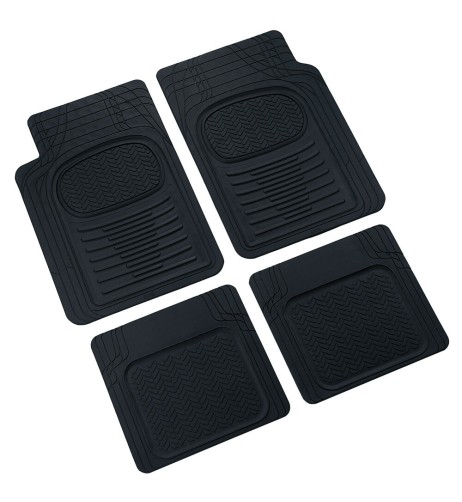 Set 4 pezzi tappetini tappeti universali auto in gomma colore nero 71x49