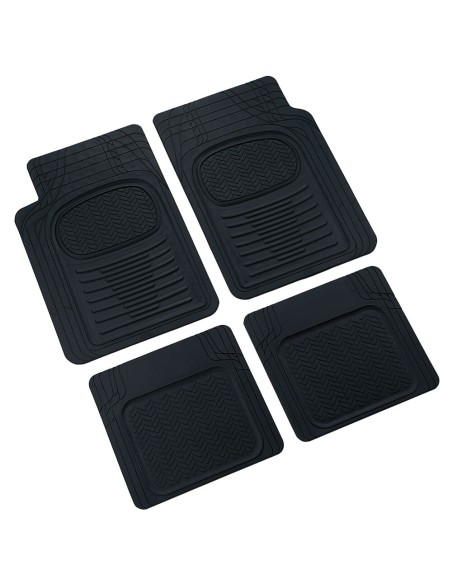 Set 4 pezzi tappetini tappeti universali auto in gomma colore nero 71x49