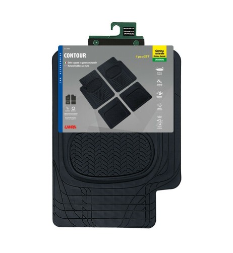 Set 4 pezzi tappetini tappeti universali auto in gomma colore nero 71x49