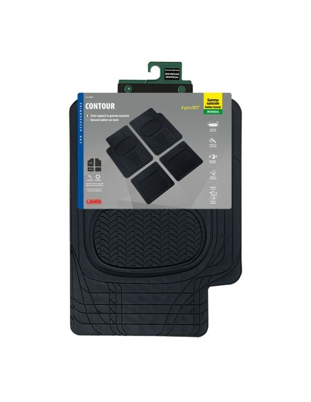 Set 4 pezzi tappetini tappeti universali auto in gomma colore nero 71x49