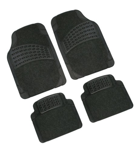 Set 4 pezzi tappetini tappeti universali auto moquette e gomma colore nero