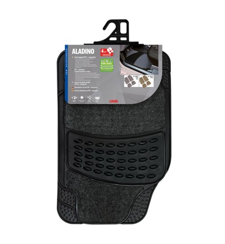 Set 4 pezzi tappetini tappeti universali auto moquette e gomma colore nero