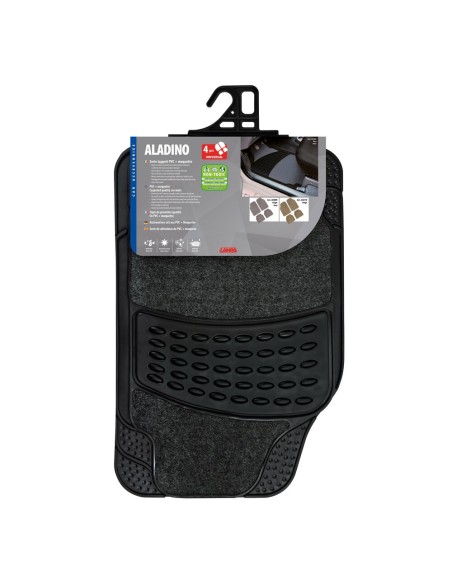 Set 4 pezzi tappetini tappeti universali auto moquette e gomma colore nero