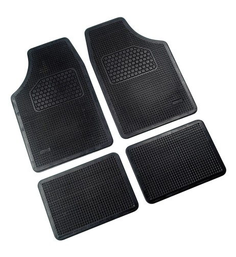 Set 4 pezzi tappetini tappeti universali ecologici auto in gomma nera 72x46