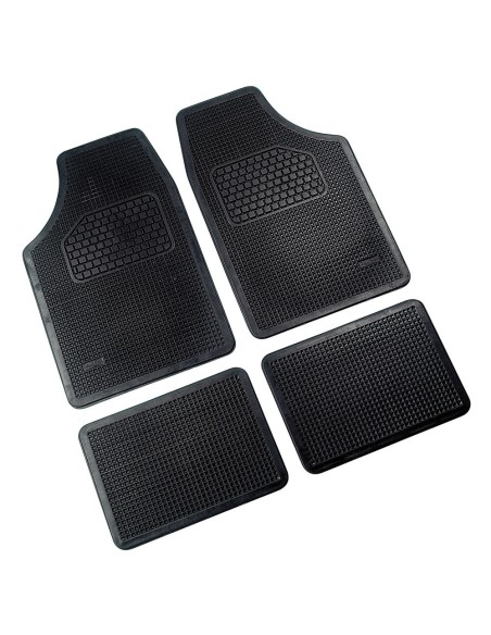 Set 4 pezzi tappetini tappeti universali ecologici auto in gomma nera 72x46