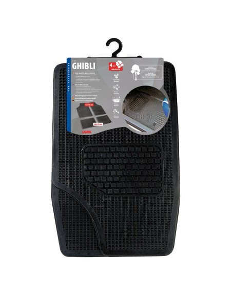 Set 4 pezzi tappetini tappeti universali ecologici auto in gomma nera 72x46