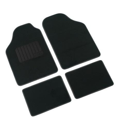 Kit 4 pezzi tappetini tappeti auto con moquette battitacco Colore nero 