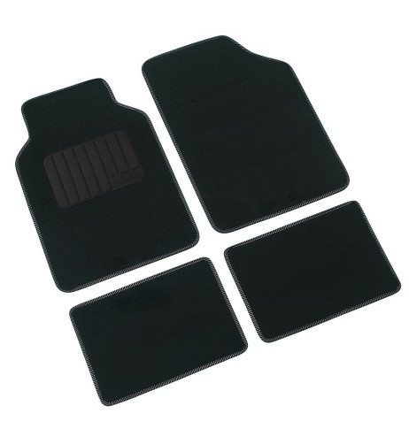 Kit 4 pezzi tappetini tappeti auto con moquette battitacco Colore nero 