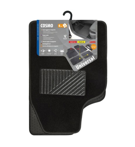 Set 4 pezzi tappetini universali auto in moquette Nero
