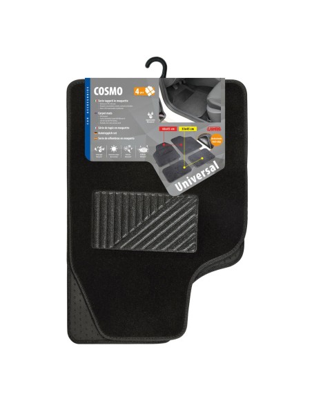 Set 4 pezzi tappetini universali auto in moquette Nero