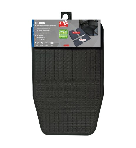Set 4 pezzi tappeti universali auto Florida in PVC nero