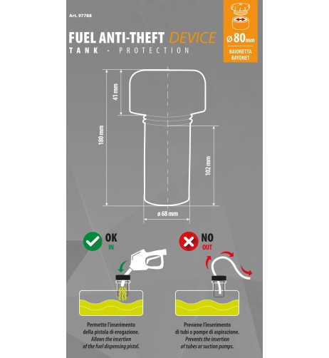 Antifurto camion serbatoio carburante attacco a baionetta 80mm