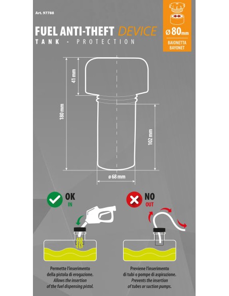Antifurto camion serbatoio carburante attacco a baionetta 80mm