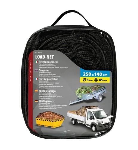 Rete elastica fermacarico 250x140cm per portapacchi camion furgoni rimorchi