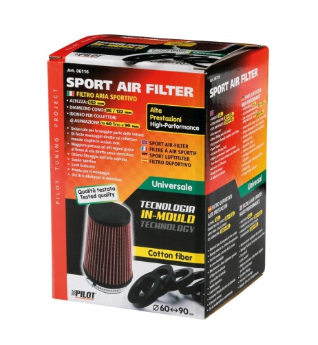 Filtro aria conico fibra cotone In Mould H162mm attacco 60 90 mm